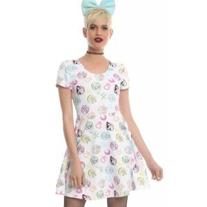 Sailor Moon Hot Topic All Over Print Skater Dress White Short Sleeve Zodiac S/M